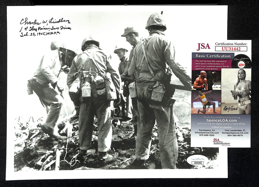 Charles Lindberg Signed 8x10 Photo - 1st Iwo Jima Flag Raiser (JSA COA)