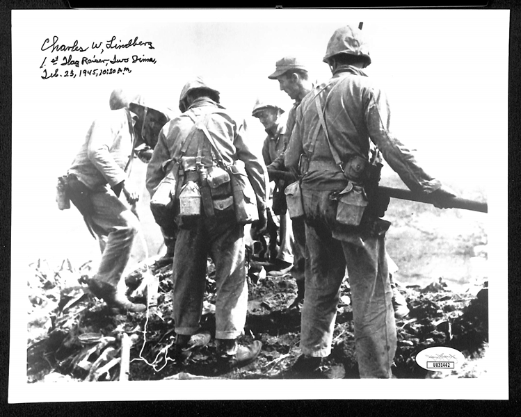 Charles Lindberg Signed 8x10 Photo - 1st Iwo Jima Flag Raiser (JSA COA)