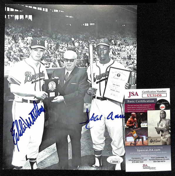 Hank Aaron & Eddie Mathews Dual Signed 8x10 Photo (JSA COA)