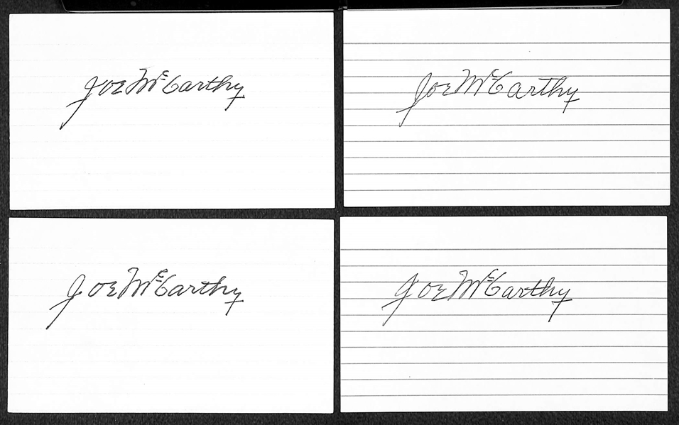 Lot of (4) Joe McCarthy Signed Index Cards (JSA Auction Letter)