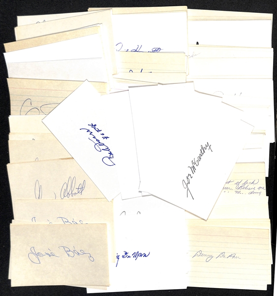 Lot of (200+) Baseball Autographed Index Cards w. (5) Bobby Doerr, Joe McCarthy, and Many 1st Year Blue Jays and Mariners (JSA Auction Letter)