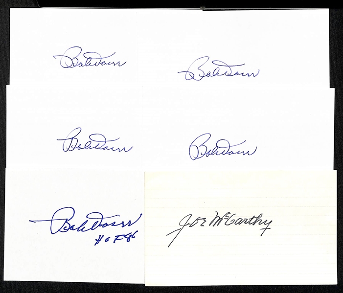 Lot of (200+) Baseball Autographed Index Cards w. (5) Bobby Doerr, Joe McCarthy, and Many 1st Year Blue Jays and Mariners (JSA Auction Letter)