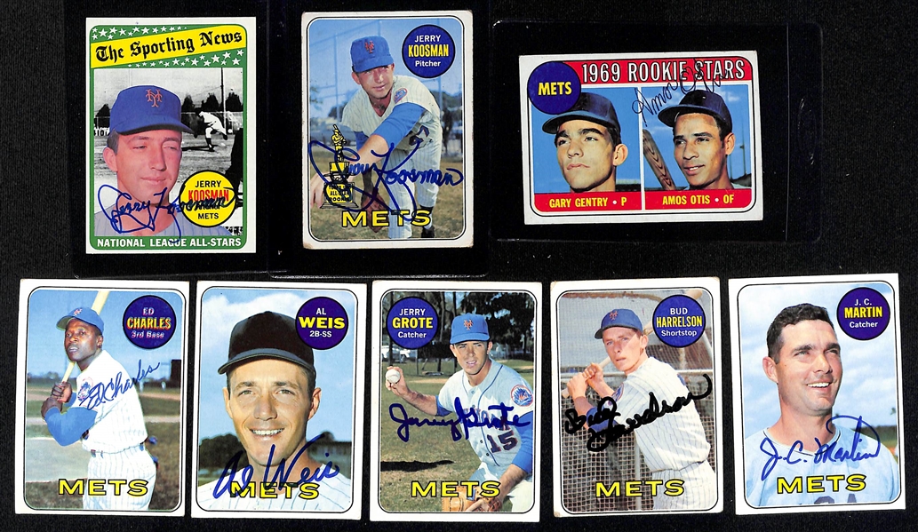 Lot of (8) 1969 Topps Autographed Cards of the World Series Champion Mets (JSA Auction Letter)