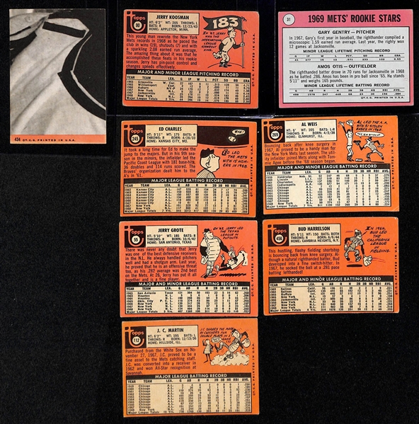 Lot of (8) 1969 Topps Autographed Cards of the World Series Champion Mets (JSA Auction Letter)
