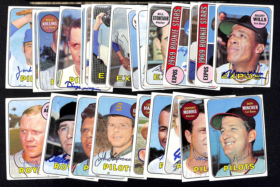 Lot of (24) 1969 Topps Autographed Cards Mostly 1st Year MLB Teams w. Expos, Pilots, and Royals (JSA Auction Letter)