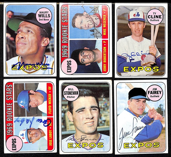 Lot of (24) 1969 Topps Autographed Cards Mostly 1st Year MLB Teams w. Expos, Pilots, and Royals (JSA Auction Letter)