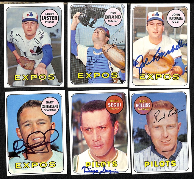 Lot of (24) 1969 Topps Autographed Cards Mostly 1st Year MLB Teams w. Expos, Pilots, and Royals (JSA Auction Letter)