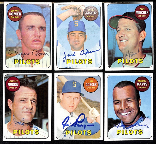 Lot of (24) 1969 Topps Autographed Cards Mostly 1st Year MLB Teams w. Expos, Pilots, and Royals (JSA Auction Letter)