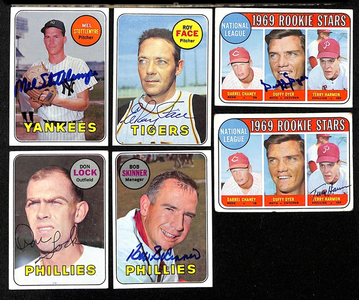 Lot of (25) 1969 Topps Autographed Cards w. Mel Stottlemyre, Roy Face, and Others (JSA Auction Letter)