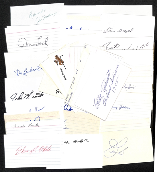 Lot of (100+) Baseball Autographed Index Cards w. Carlton Fisk, George Kell, Earl Avarill, and Others (JSA Auction Letter)
