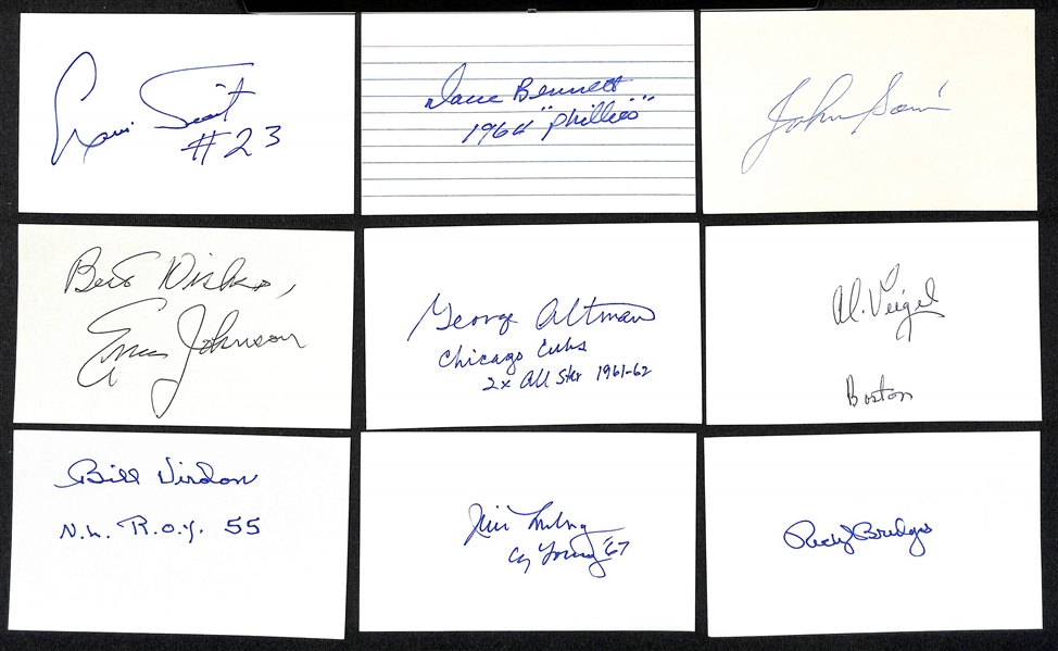 Lot of (100+) Baseball Autographed Index Cards w. Larry Doby, Rube Marquard, Dick Williams, and Others (JSA Auction Letter)