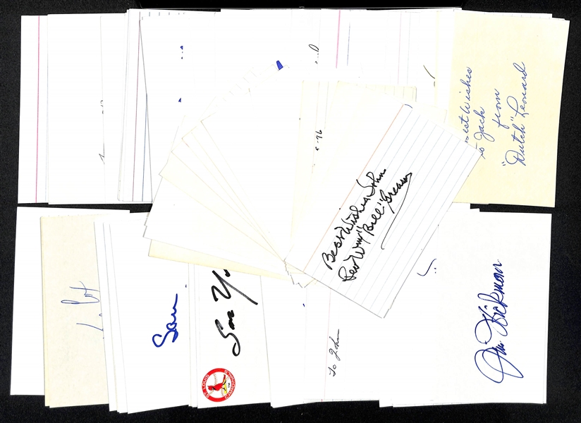 Lot of (120+) Baseball Autographed Index Cards w. Bobby Doerr, Bobby Richardson, and Many More (JSA Auction Letter)