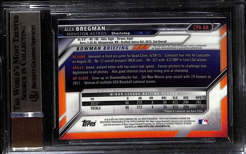 2016 Bowman Chrome Prospects Alex Bregman Rookie Autograph #CPA-AB Graded BGS 9.5 (10 Auto Grade)