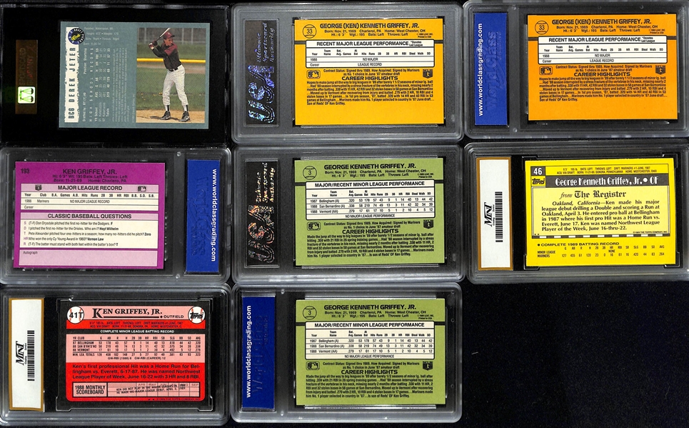 32-Card Slabbed Baseballl Card Lot w. SGC 10 1992 Classics Draft Jeter Foil Rookie, (7) Griffey Jr. Rookies, 1994 SP Alex Rodriguez Rookie, +