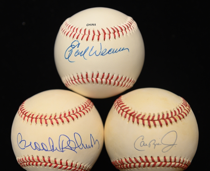 (3) Orioles HOF Single Signed Baseballs - Cal Ripken Jr., Brooks Robinson, & Earl Weaver - JSA Auction Letter