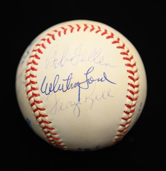 Baseball Legends Signed Baseball (12 Autos) w. Ted Williams (faded), Newcombe, G.Perry, Ford, Feller, Kell, Slaughter, Irvin, + (JSA Auction Letter)
