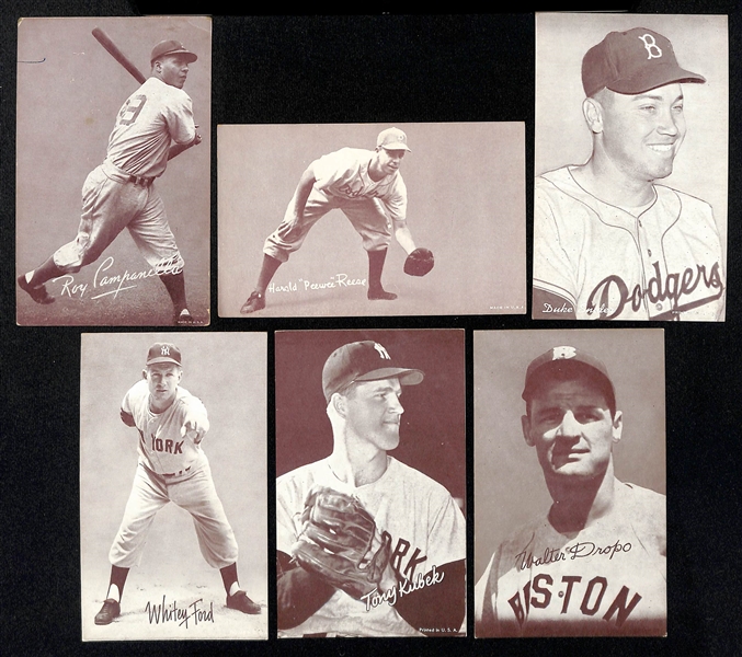 Lot of (50) 1939-1966 Baseball Exhibit Cards w. Roy Campanella & PeeWee Reese