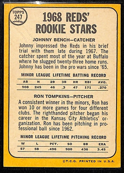 1969 Topps Johnny Bench Rookie Card - VG Condition