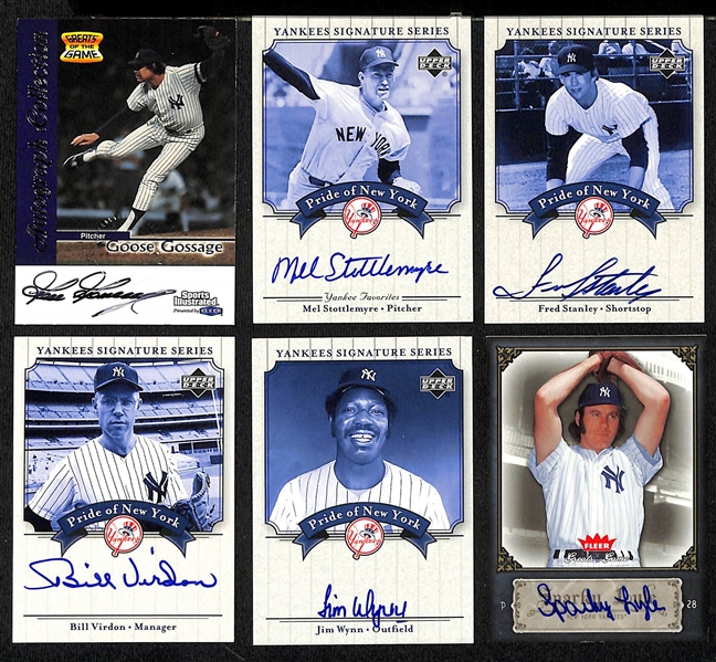 Lot of (19) Mostly Upper Deck Autographed Yankees Baseball Cards w. Reggie Jackson, Whitey Ford, Joe Torre, Dave Winfield, Phil Rizzuto, and Others
