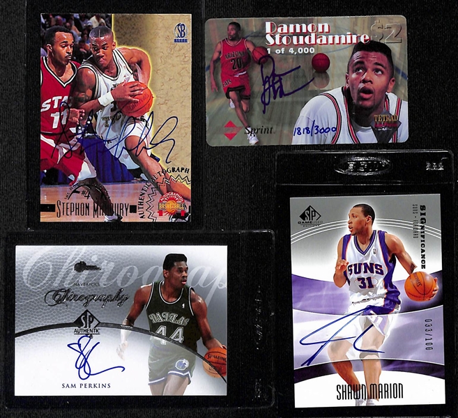 Lot of (200+) Autographed Basketball Cards w. Marbury, Stoudamire, Perkins, and Others