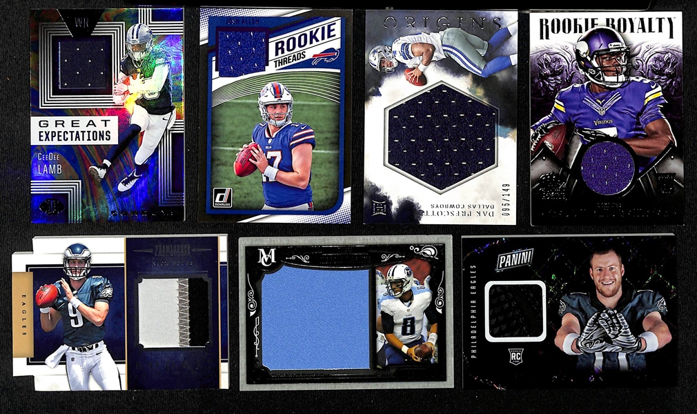 Lot of (35+) NFL Patch Insert Cards w. Dak Prescott & Josh Allen Rookie Patches, and Others