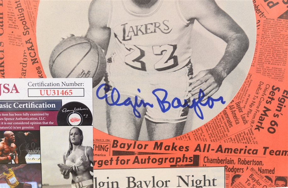 Julius Erving Signed/Framed Photo & Elgin Baylor Signed 1969 Elgin Baylor Night Program (Both Have JSA COAs)