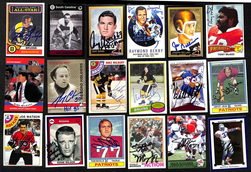 Over (95) Autographed Sports Cards Inc. George Blanda, Largent, K. Hodge, R. Bourque, H. Walker, Fouts, Griese, +