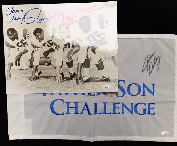 Autograph Lot - 11x17 Fearsome Foursome Photo (Deacon Jones, Merlin Olsen, Rosey Grier, Lamar Lundy) & Golf Flag Signed by John Daly - Both w. JSA COAs