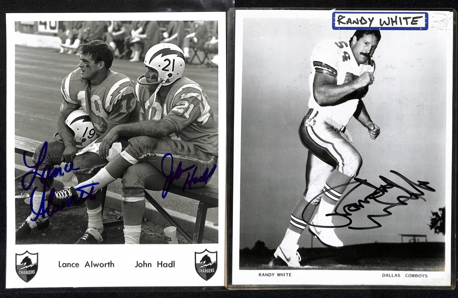 Lot of (12) Autographed 8x10 Football Photographs w. Gale Sayers, Jerome Bettis, Lance Alworth and Others (JSA Auction Letter)