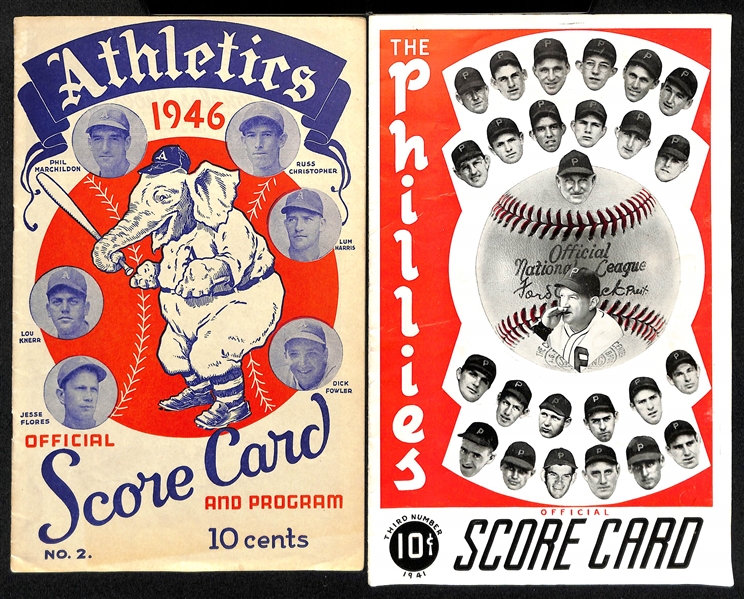  Lot of (18) 1940s - 1950s Vintage Score Card Programs Primarily of Athletics & Phillies