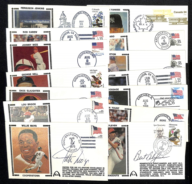 Lot of 14 Autographed Envelope First Day Cover Cachets w. Willie Mays & Lou Brock (JSA Auction Letter)