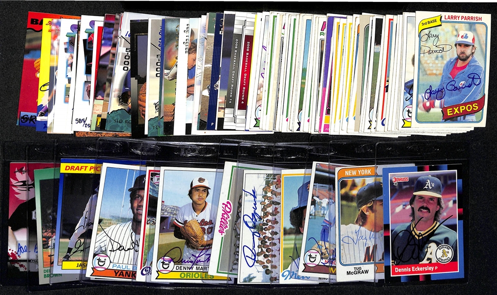Lot of (90+) Autographed Sports Cards w. Dennis Eckersley, Tug McGraw, & Nino Espinosa x2 (JSA Auction Letter)
