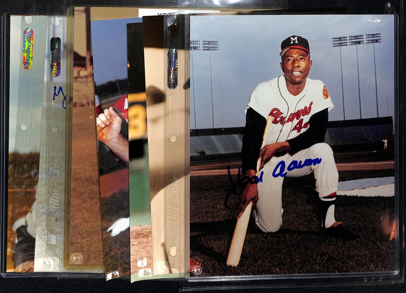 Lot of (7) Autographed Baseball 8x10 Photographs w. Hank Aaron, Yogi Berra and Others (JSA Auction Letter)