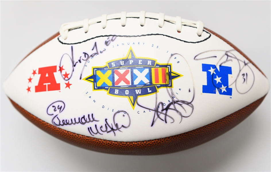 Official Super Bowl XXXII (1998) Football Signed By Walter Payton, Dan Marino, Jerome Bettis, & 14 Others (JSA Auction Letter)