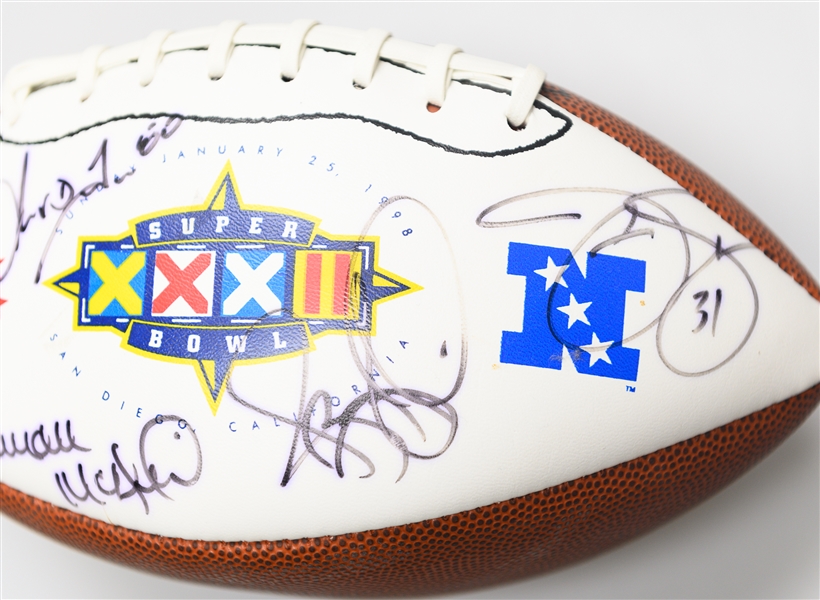 Official Super Bowl XXXII (1998) Football Signed By Walter Payton, Dan Marino, Jerome Bettis, & 14 Others (JSA Auction Letter)