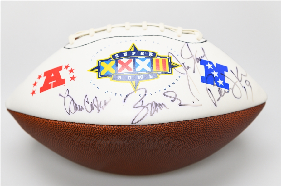 Official Super Bowl XXXII (1998) Football Signed By Peyton Manning, Gale Sayers, Lynn Swann & 6 Others (JSA Auction Letter)