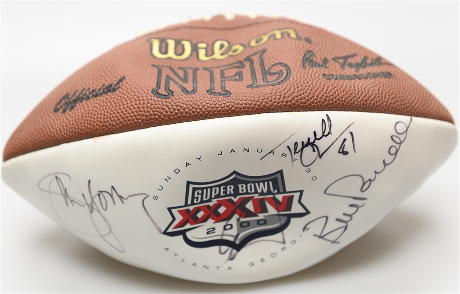 Official Super Bowl XXXIV (2000) Football Signed By Steve Young, Terrell Owens, Bill Parcells, and Edgerrin James (JSA Auction Letter)