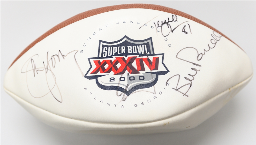 Official Super Bowl XXXIV (2000) Football Signed By Steve Young, Terrell Owens, Bill Parcells, and Edgerrin James (JSA Auction Letter)