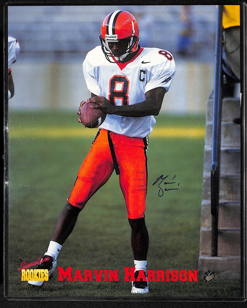 Over 60 Football Player Signed Photos and Photo Cards w. (2) Marvin Harrison, (3) Terrell Davis, (3) Antonia Freeman, Mike Alstott, + (JSA Auction Letter)