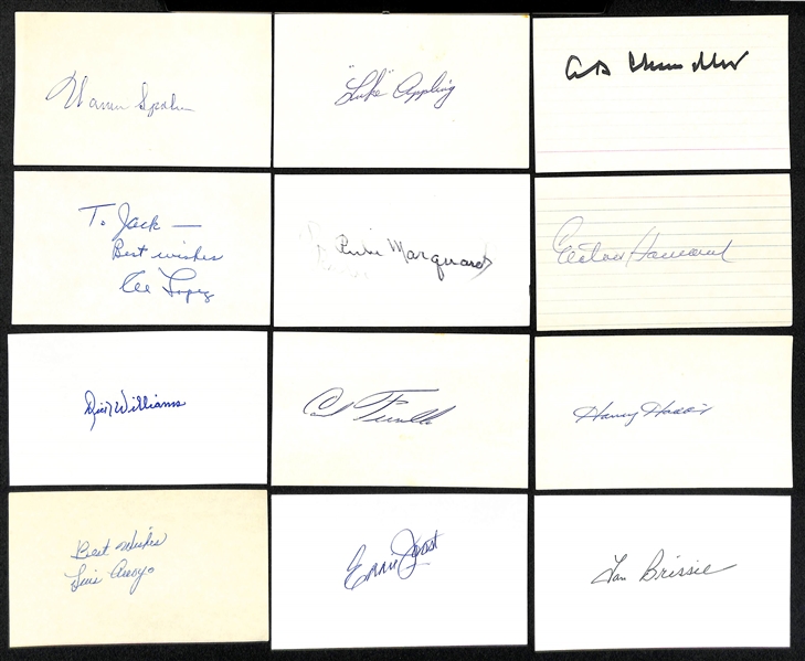 Lot of (120+) Baseball Autographed Index Cards w. Warren Spahn, Luke Appling and Many More (JSA Auction Letter)