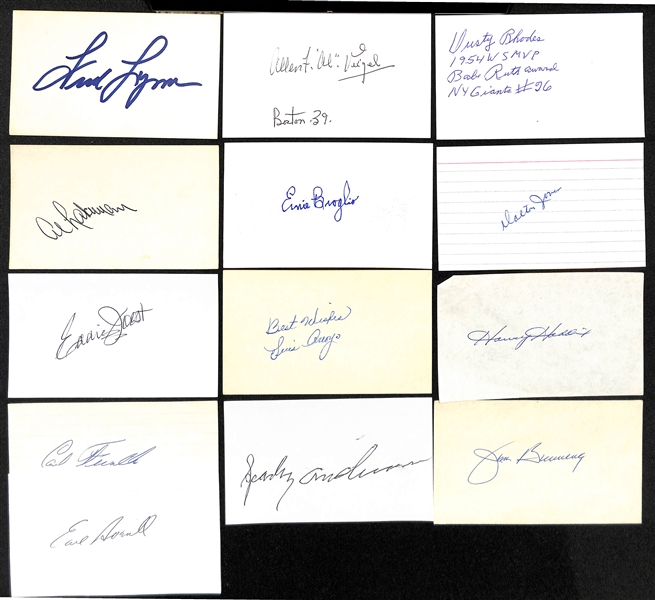 Lot of (120+) Baseball Autographed Index Cards w. Rube Marquard, George Kell, Freddy Lindstrom and Many Others (JSA Auction Letter) 