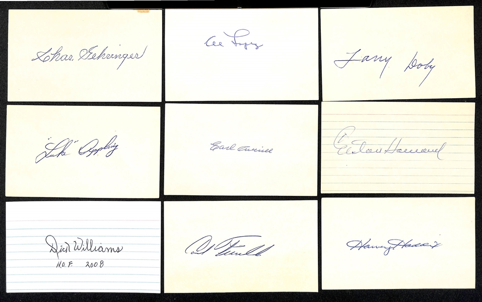 Lot of (110+) Baseball Autographed Index Cards w. Charlie Gehringer, Al Lopez, Larry Doby, and Many Others (JSA Auction Letter)