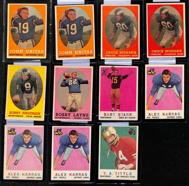 Lot of (19) 1958 & (29) 1959 Topps Football Cards w. 1958 Johnny Unitas x2 (Second Year)