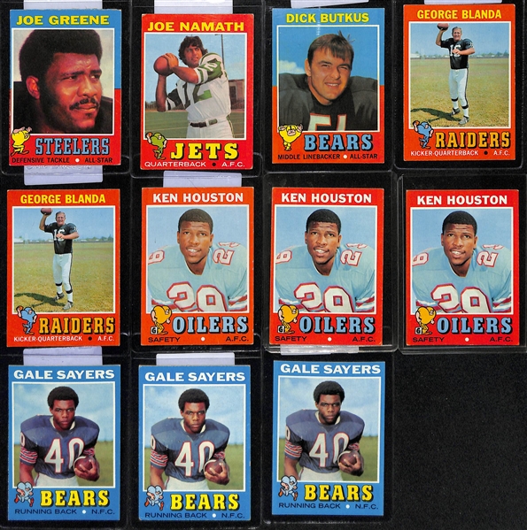  Lot of (70) 1971 Topps Football Cards w. Mean Joe Greene RC + (80) 1971 Topps Game Cards