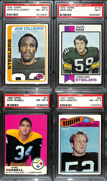 Lot of (4) 1960s & 70s Pittsburgh Steelers Rookies w. Stallworth, Ham, Russell, and Webster All PSA Graded 7 or Higher