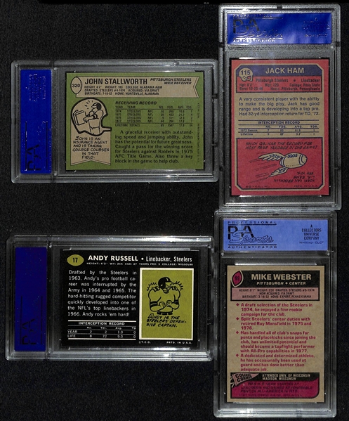 Lot of (4) 1960s & 70s Pittsburgh Steelers Rookies w. Stallworth, Ham, Russell, and Webster All PSA Graded 7 or Higher