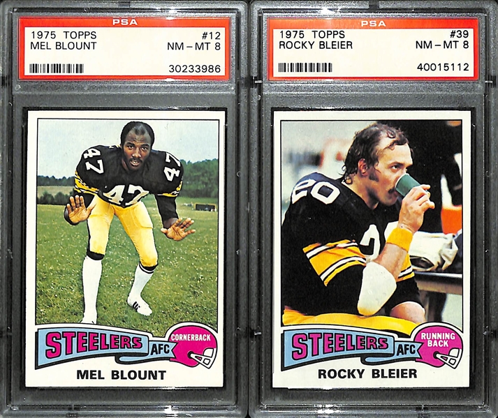 1975 Topps Football Mel Blount and Rocky Bleier Rookies Both Graded PSA 8