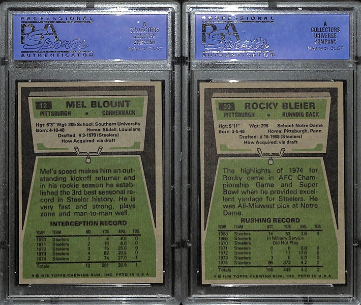 1975 Topps Football Mel Blount and Rocky Bleier Rookies Both Graded PSA 8