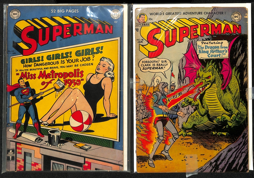 Lot of (9) 1948-1980s Vintage Superman Comic Books w. April 1950 No. 63