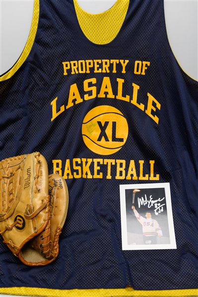  Lot of (3) Autographed Sports Items - Lionel Simmons LeSalle Practice Jersey/Bruce Sutter Signed Glove/Mike Eruzione signed 5x7 - JSA COA